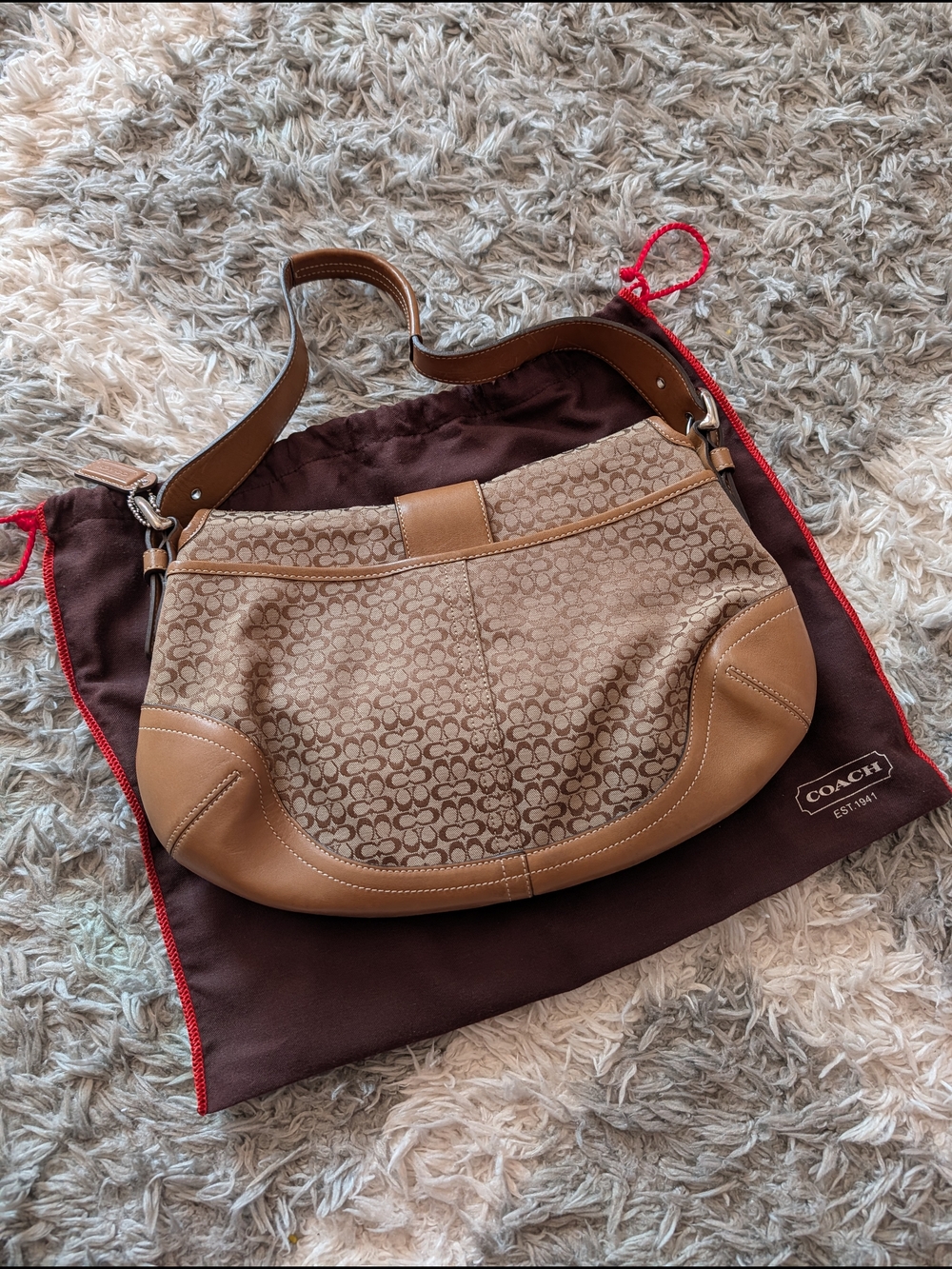Coach Tan Signature Soho Canvas Saddle Shoulder Bag-Large - Picture 5 of 12